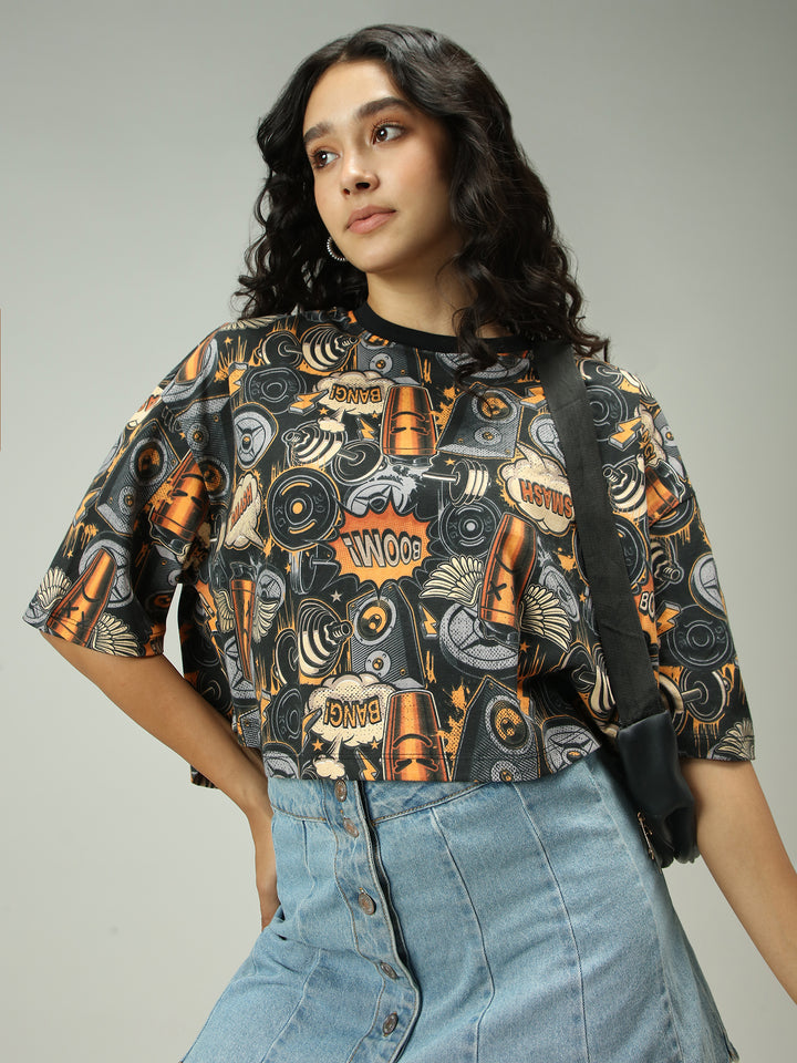 White Graphic Cropped Boxy T-Shirt