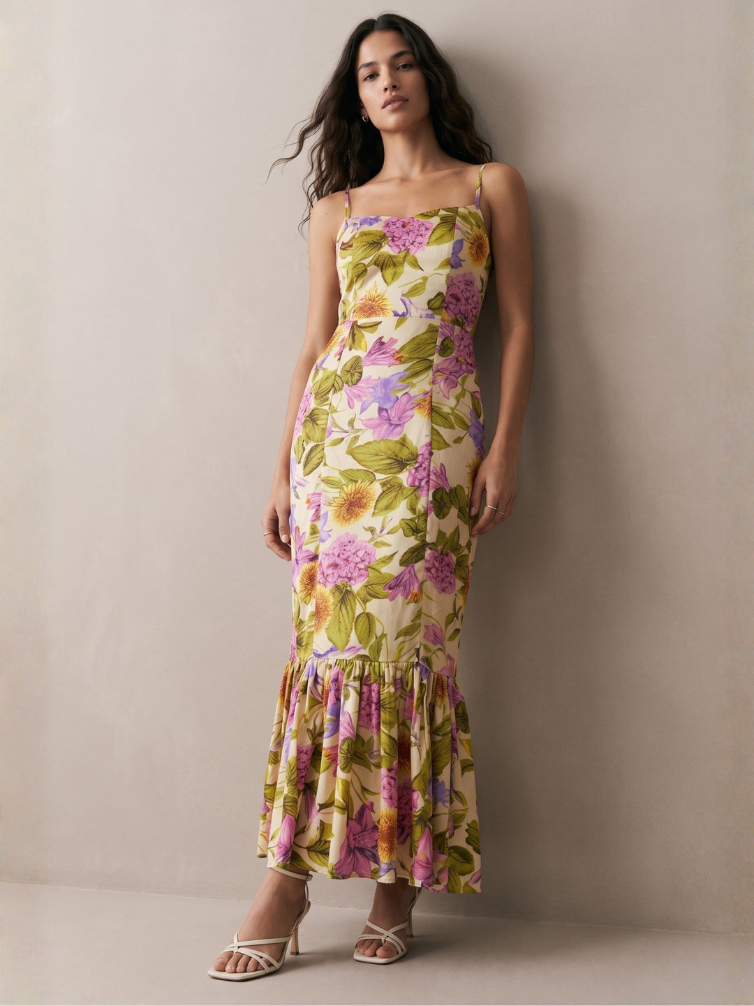 Pink Floral Mermaid Midi Dress