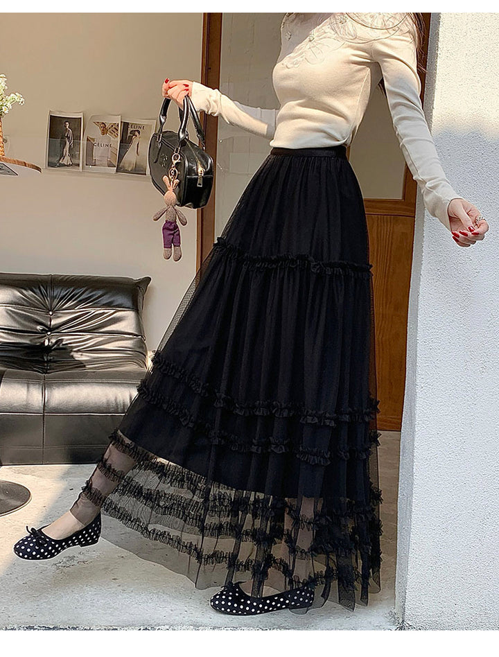 Black Textured Tiered Skirt