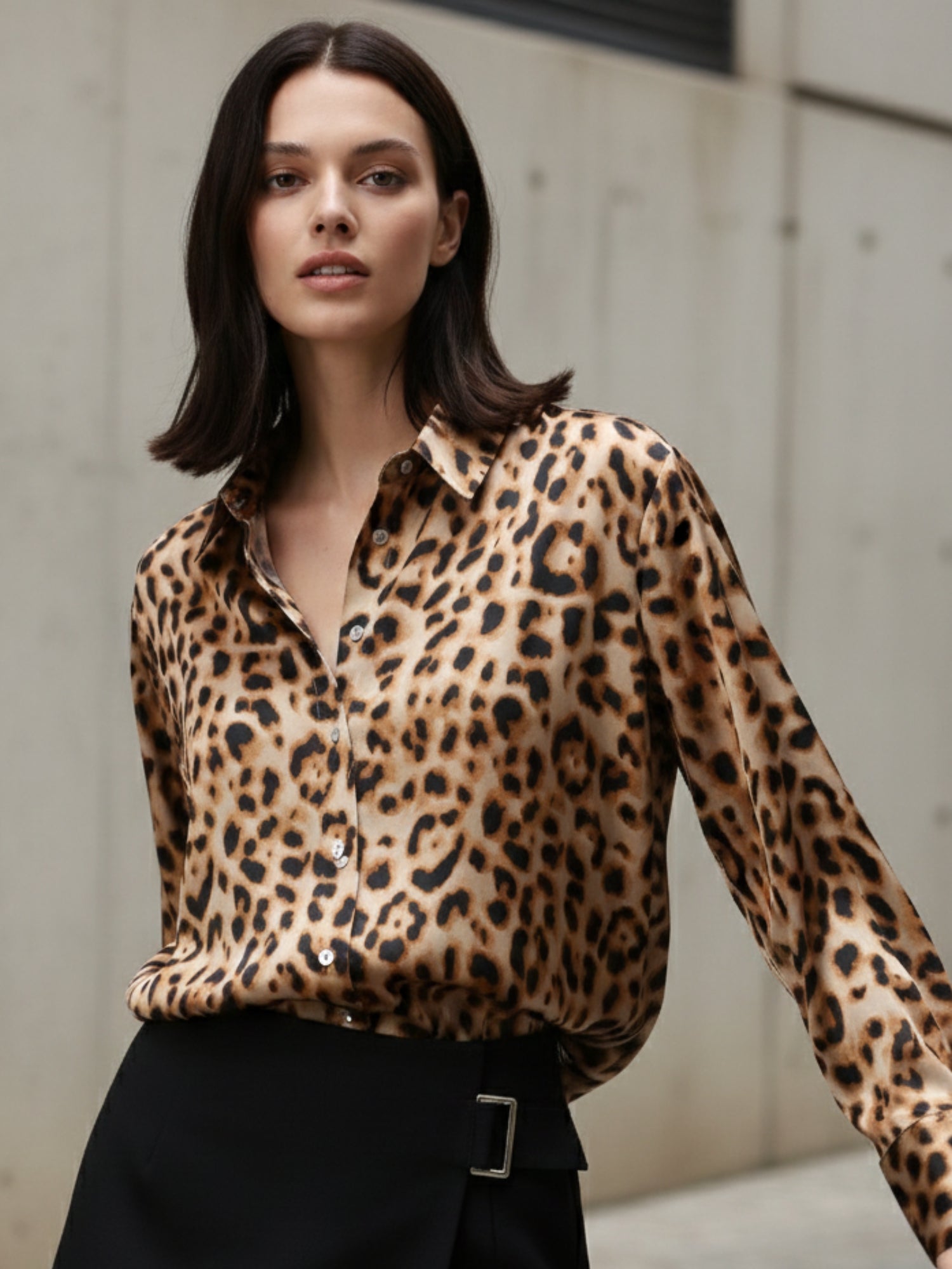 Brown Printed Satin Shirt