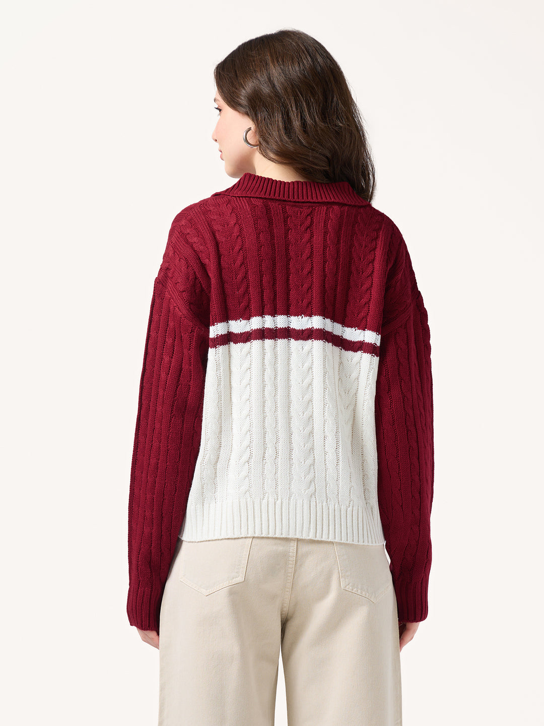 Red Colourblock Chunky Cardigan