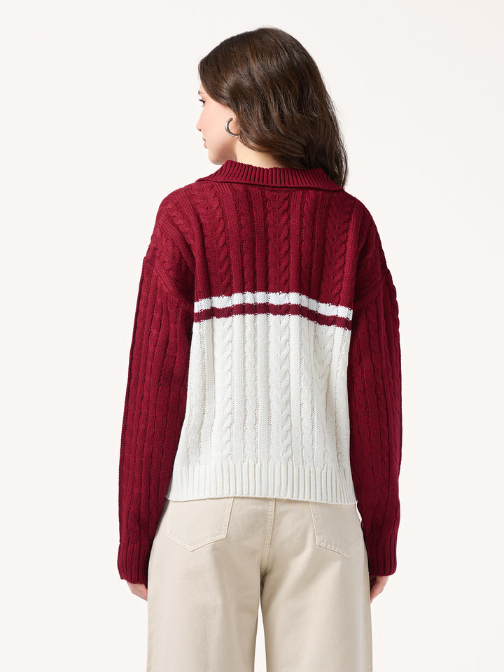 Red Colourblock Chunky Cardigan