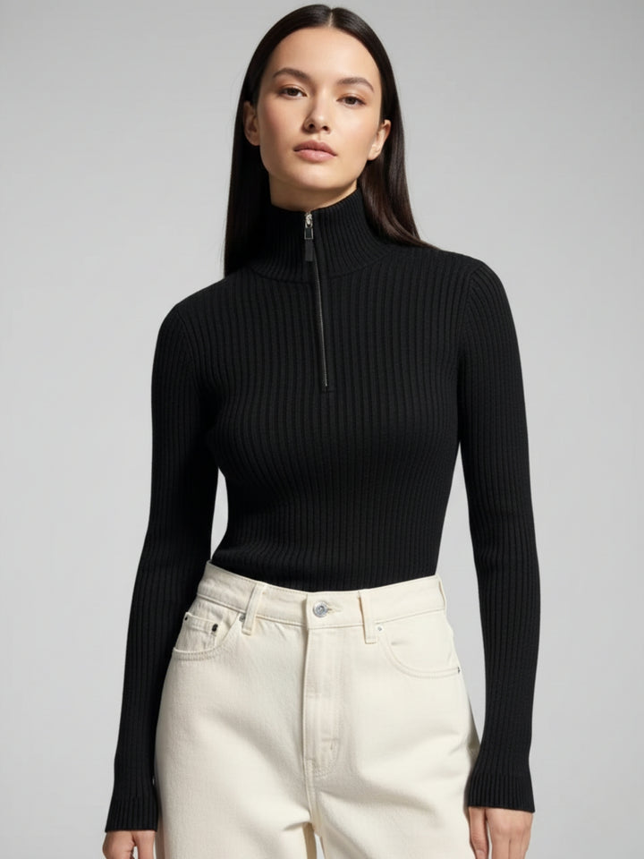 Black Full Sleeve Half Zipped Sweatshirt