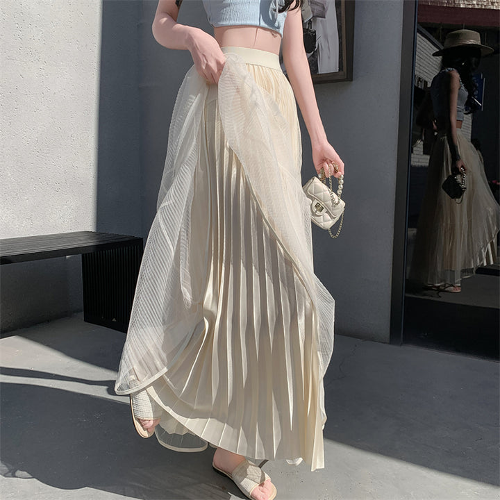 Cream Textured Sheer Tiered Skirt