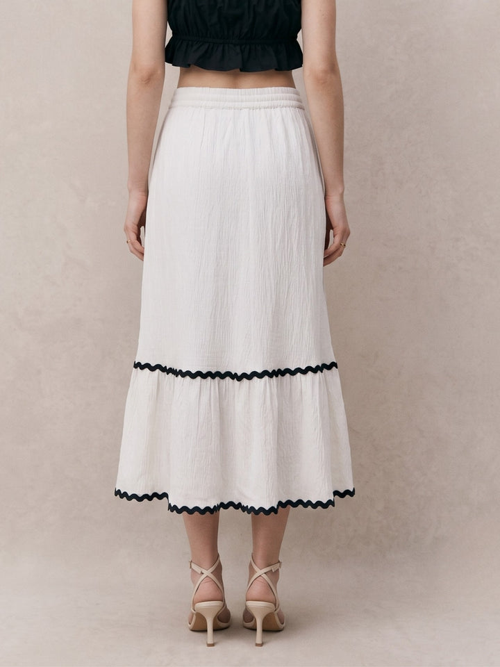 White A Line Midi Skirt With Lace Detail