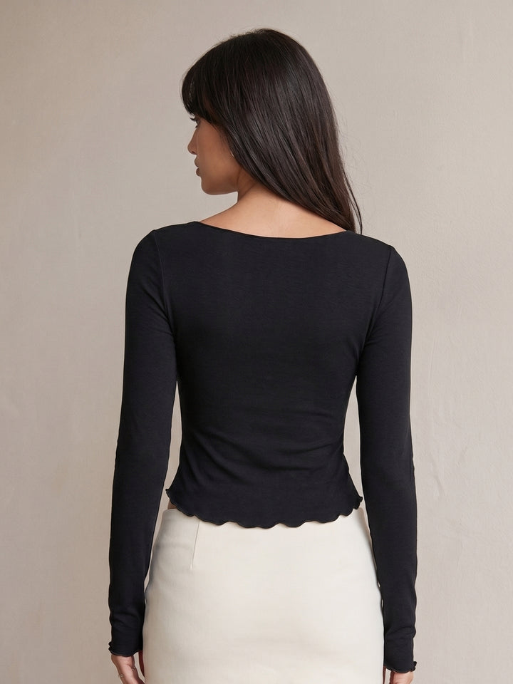 Black V Hem Scoop Neck Top