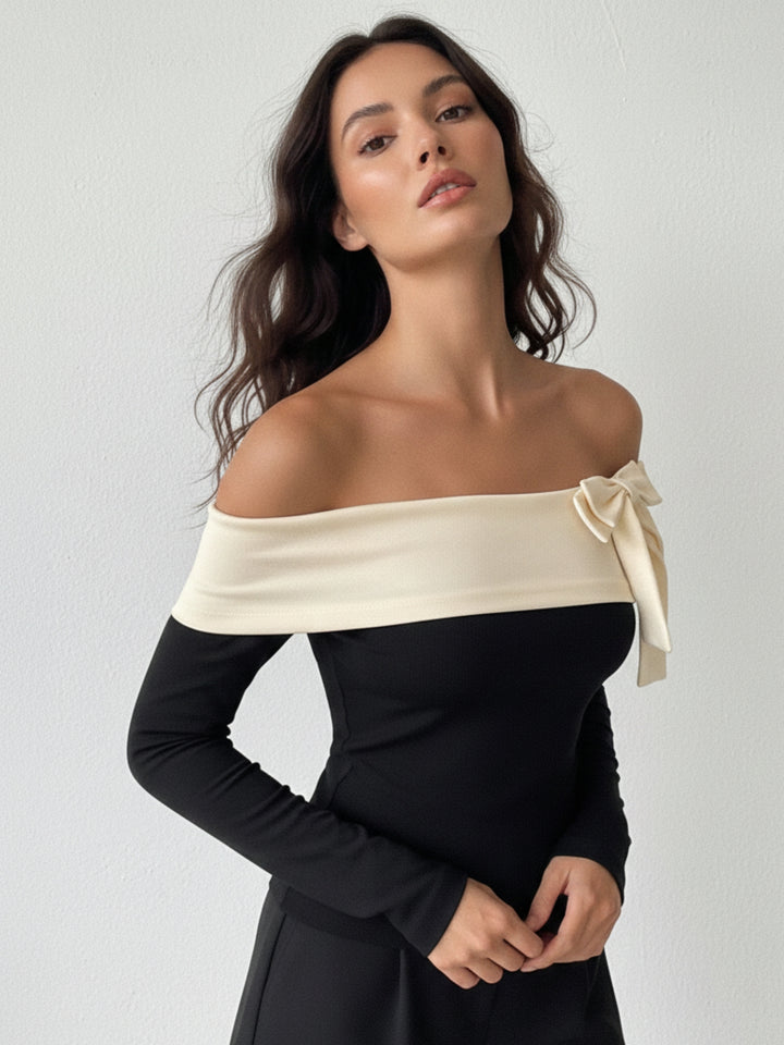 Black Off Shoulder Bow Detail Top