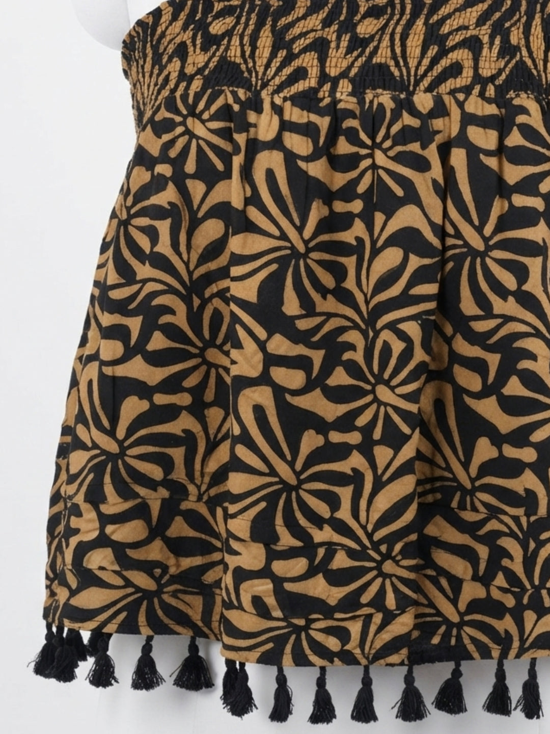 Brown Smocked Camisole With Tassles