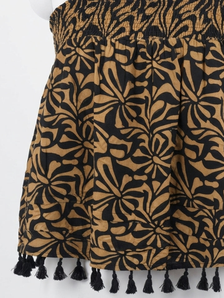 Brown Smocked Camisole With Tassles
