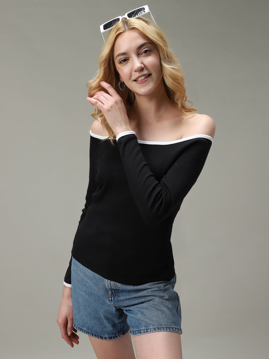 Black Contrast Tipping Ribbed Knit Top