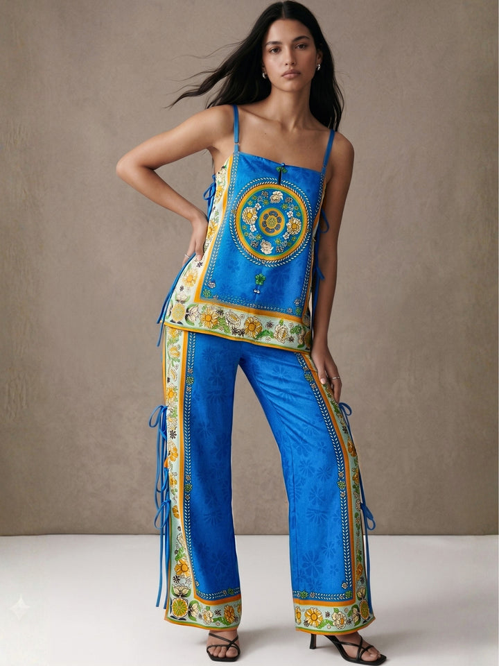 Blue Spaghetti Strap Top And Pant Set