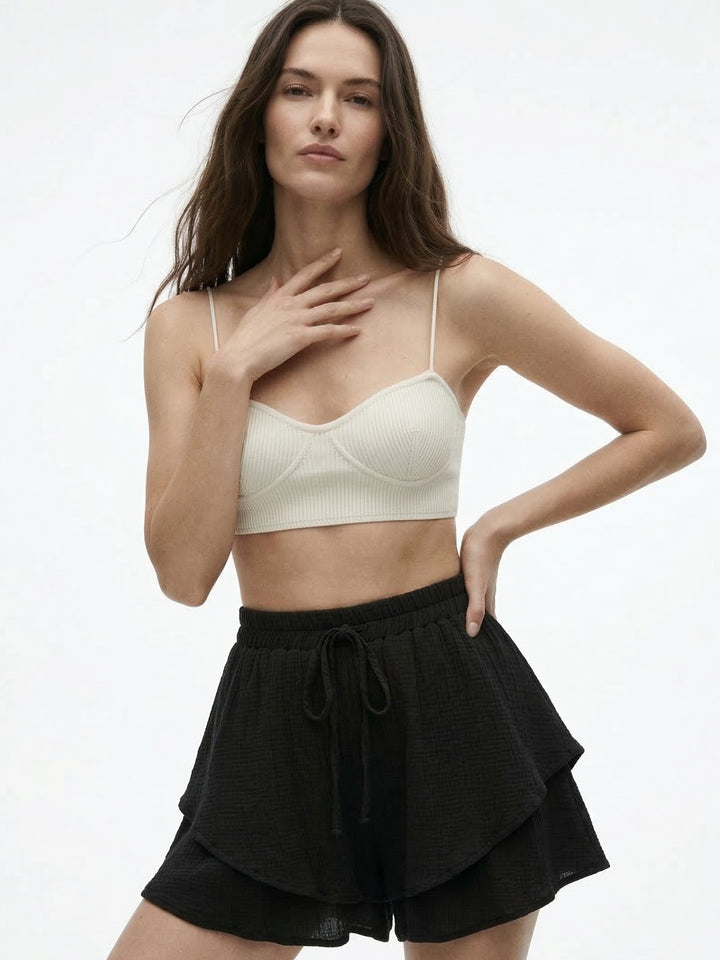 Black Flare Hem Shorts
