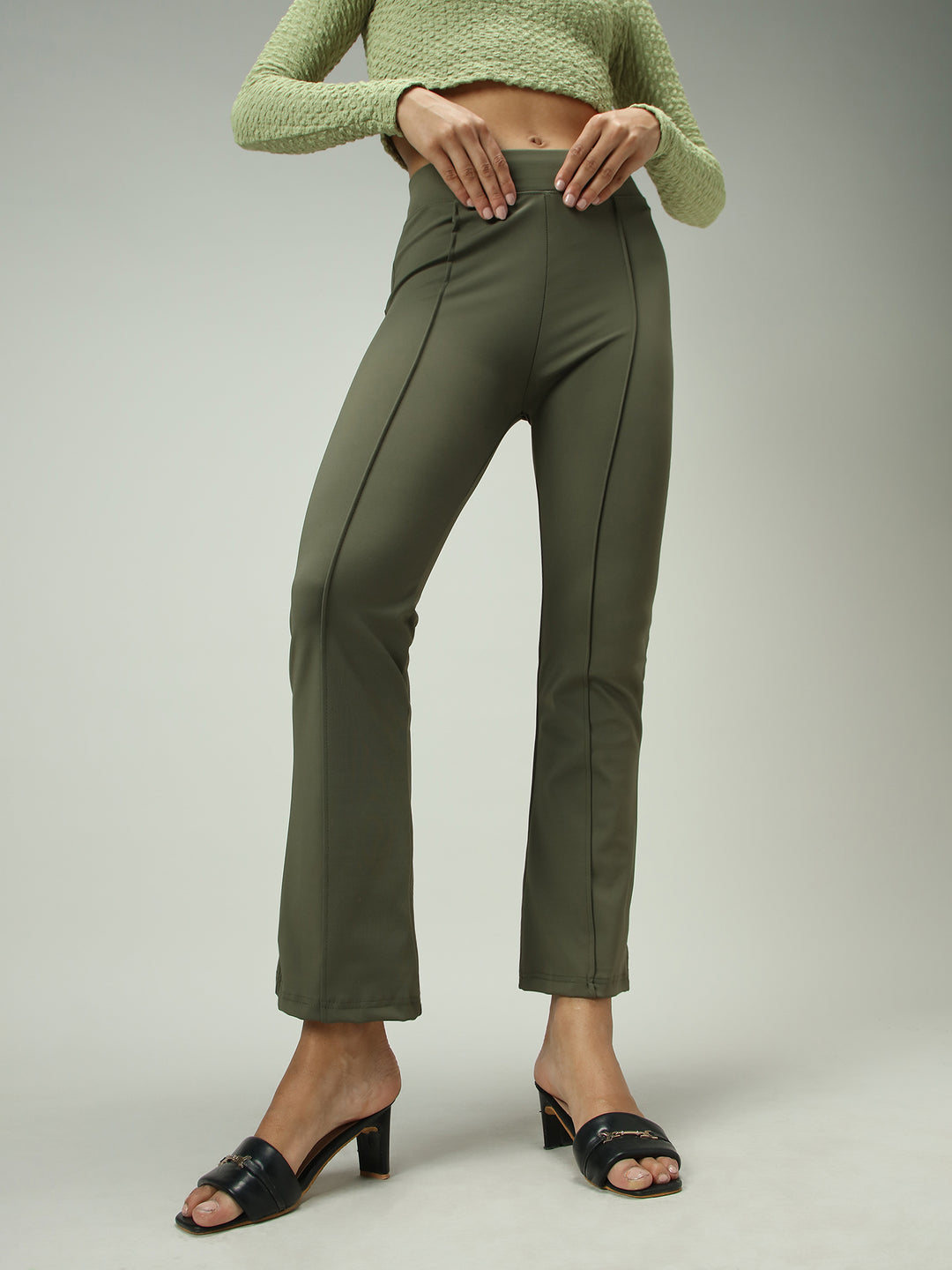 Olive Fitted Flared Leggings