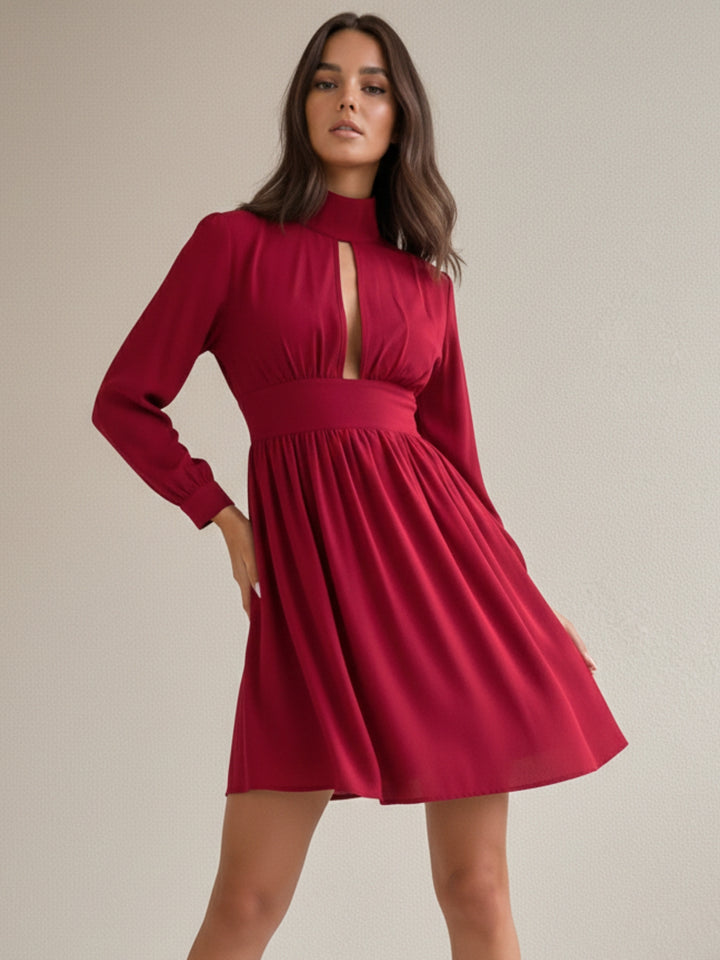 Red Bishop Sleeve Waist Fitted Dress
