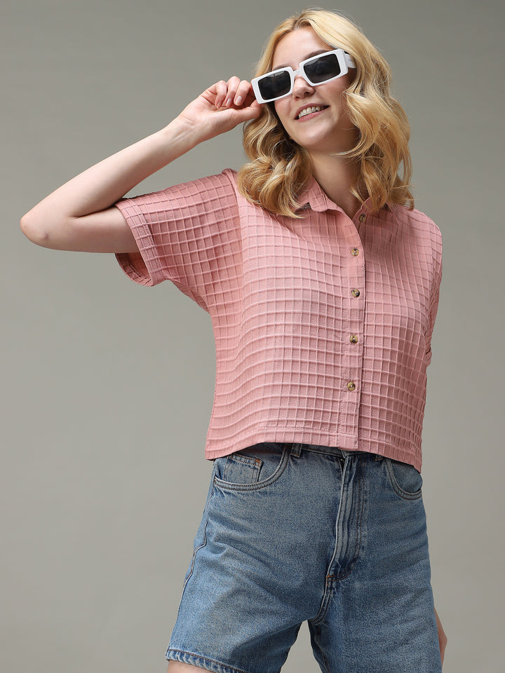 Pink Cropped Flowy Shirt