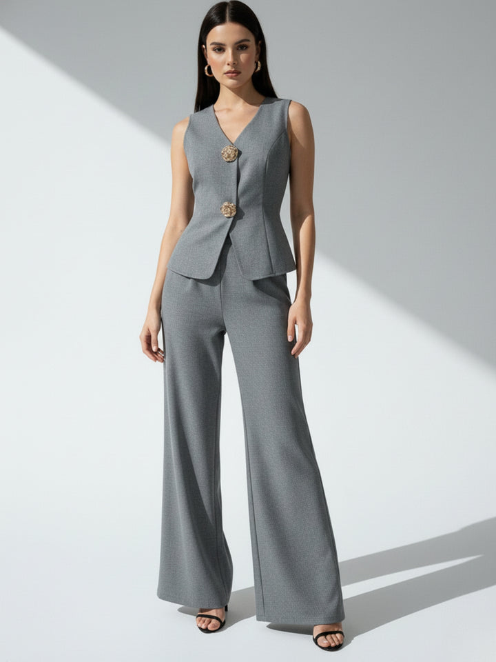 Grey Sleeve Vest And Pant Set