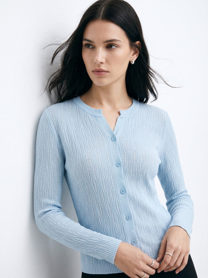 Blue Abstract Textured Cardigan Styled Top