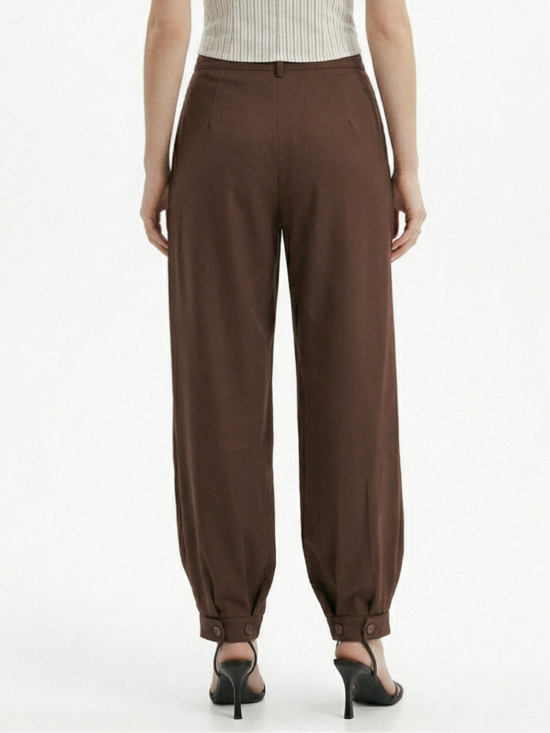 Brown High Waist Pleated Ankle Length Trousers