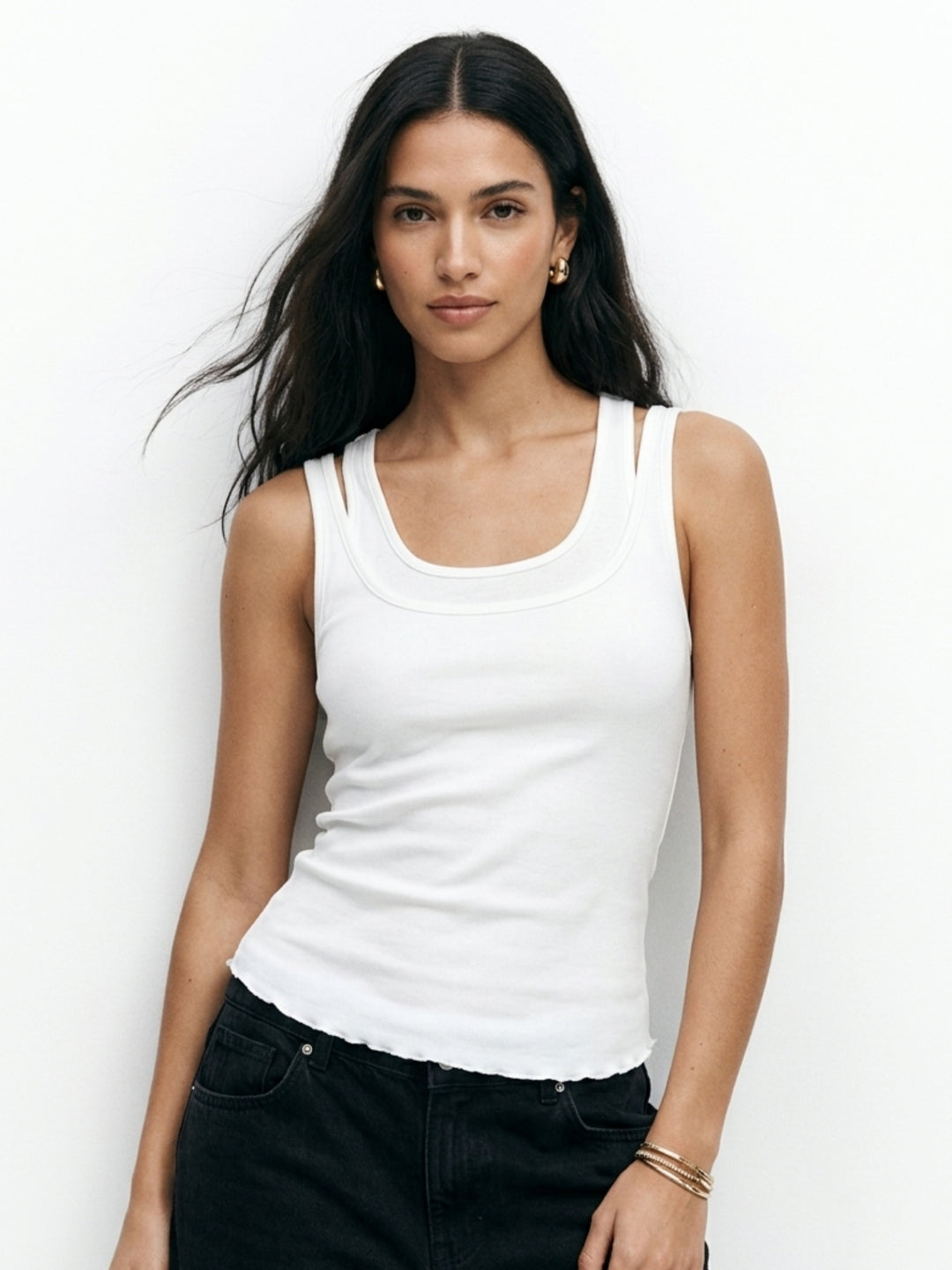 White Sleeveless Double Layered Tank