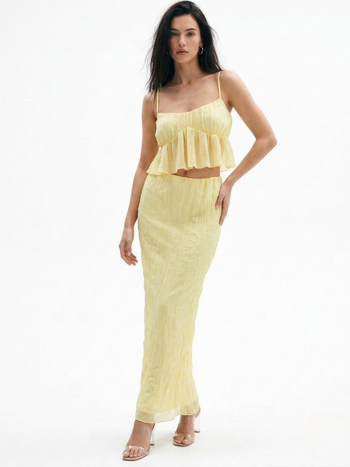 Yellow Spaghetti Strap Top And Skirt Set