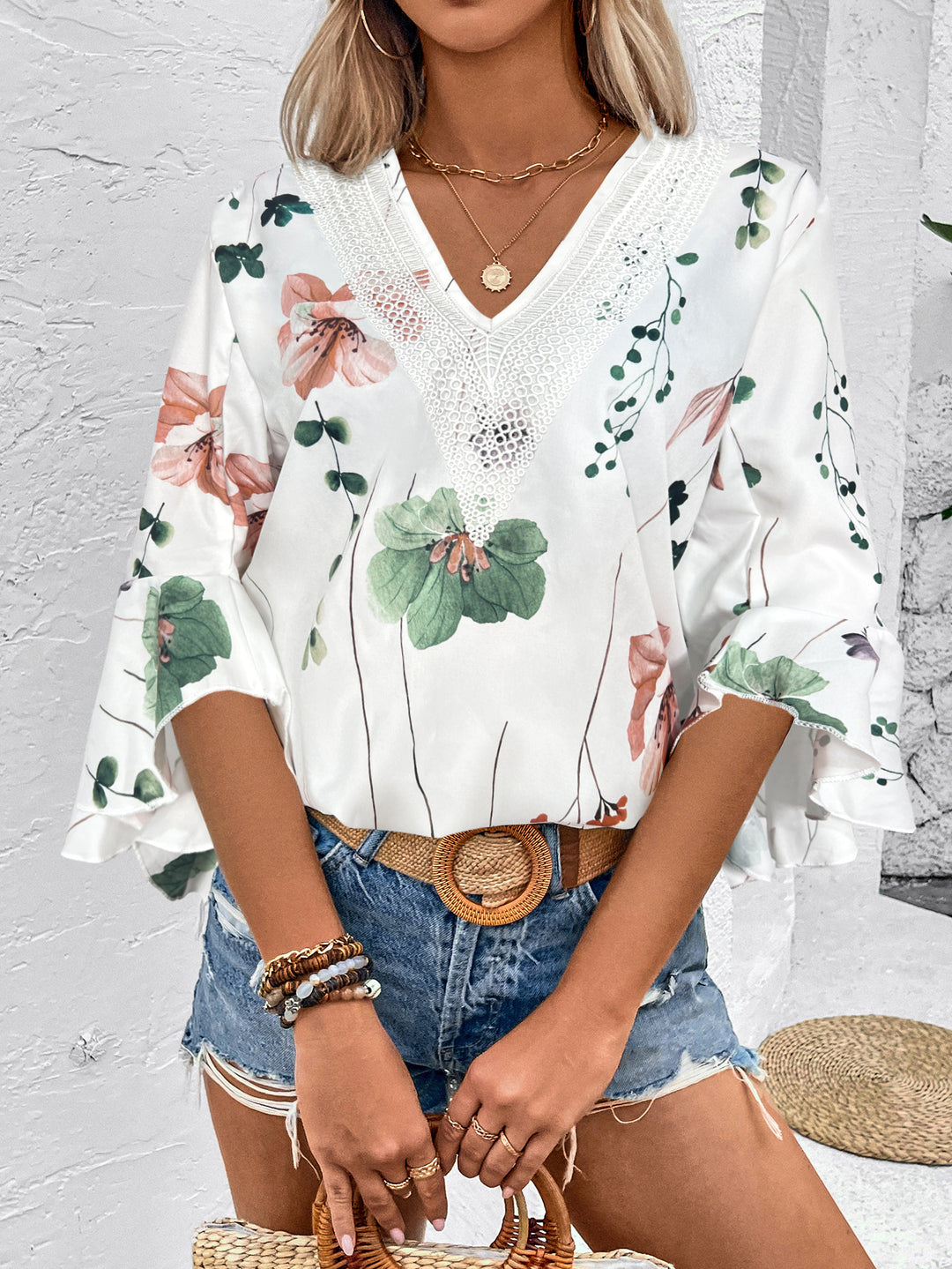 Off-white Printed V Neck Top