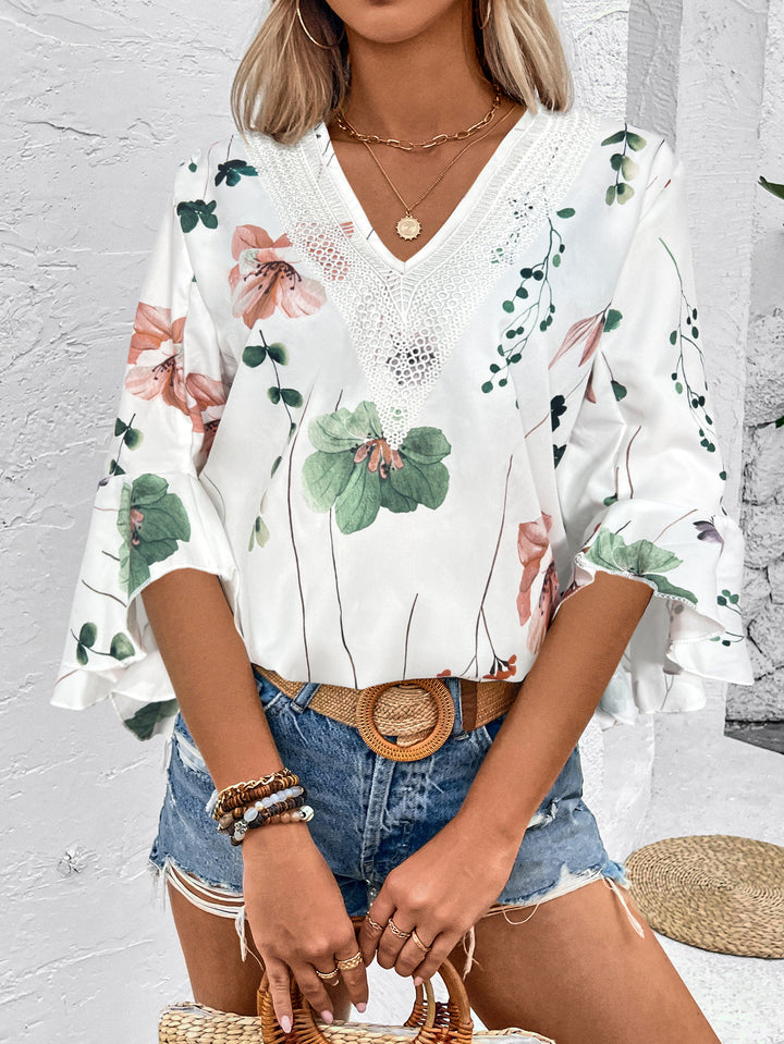 Off-white Printed V Neck Top