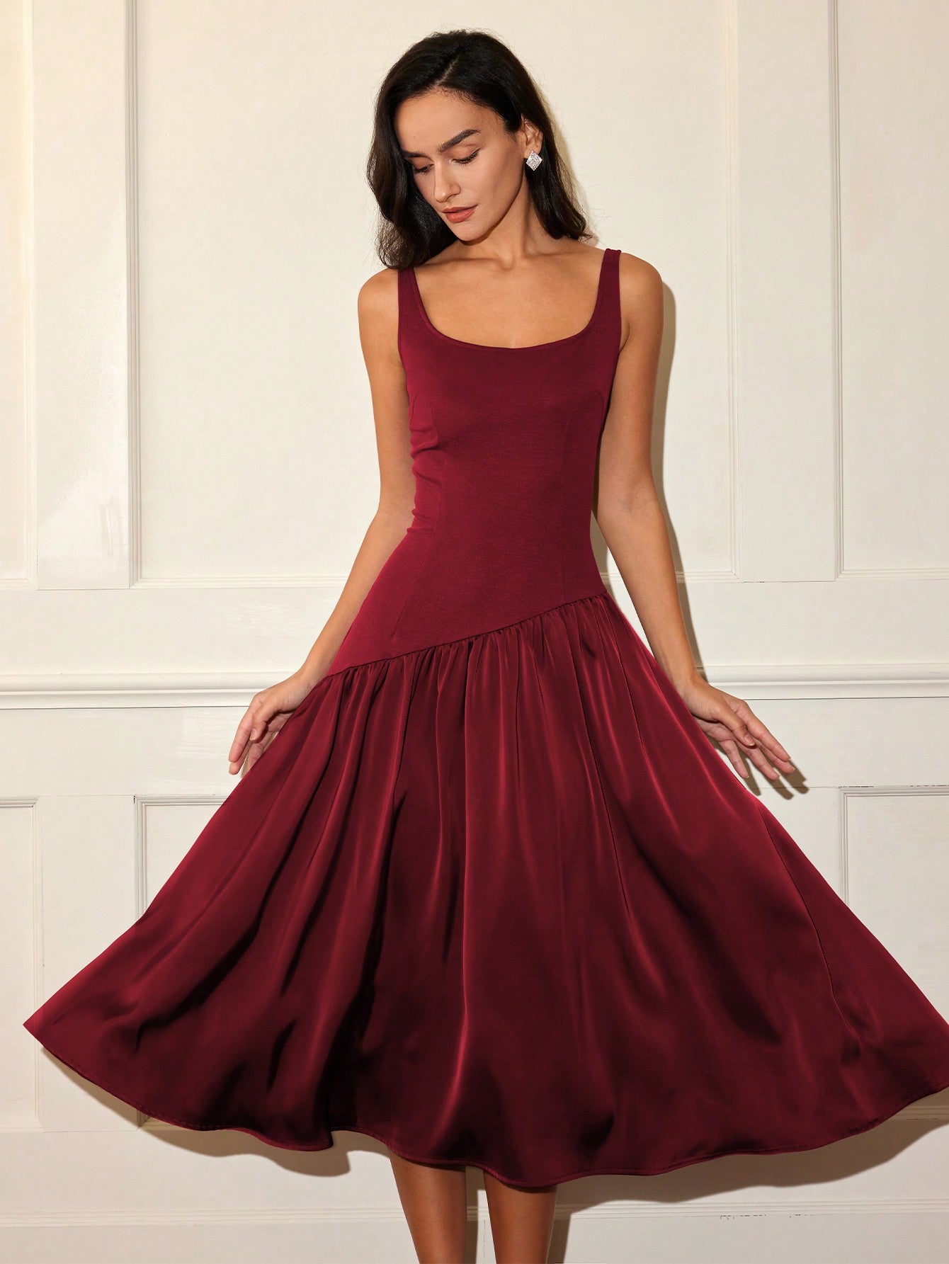 Maroon Flare Hem Sleeveless Dress