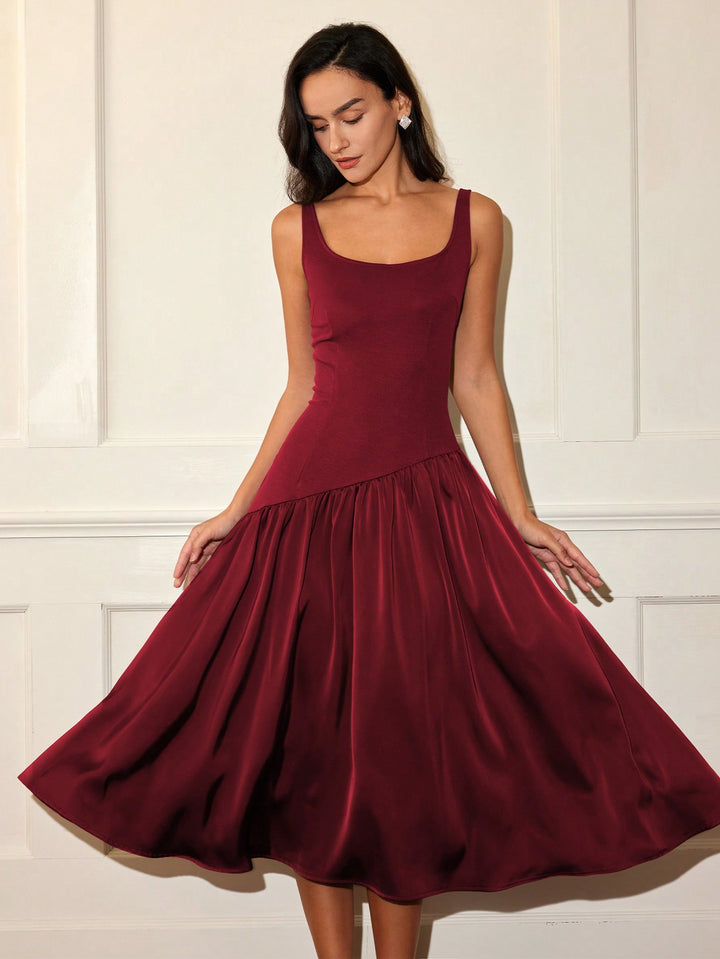 Maroon Flare Hem Sleeveless Dress