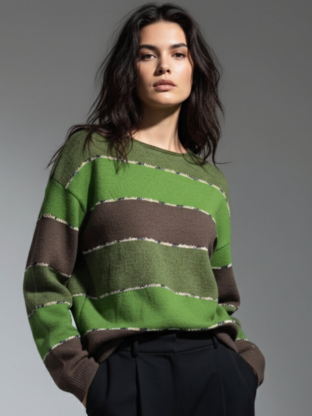 Green Glitter Detailed Drop Shoulder Sweater