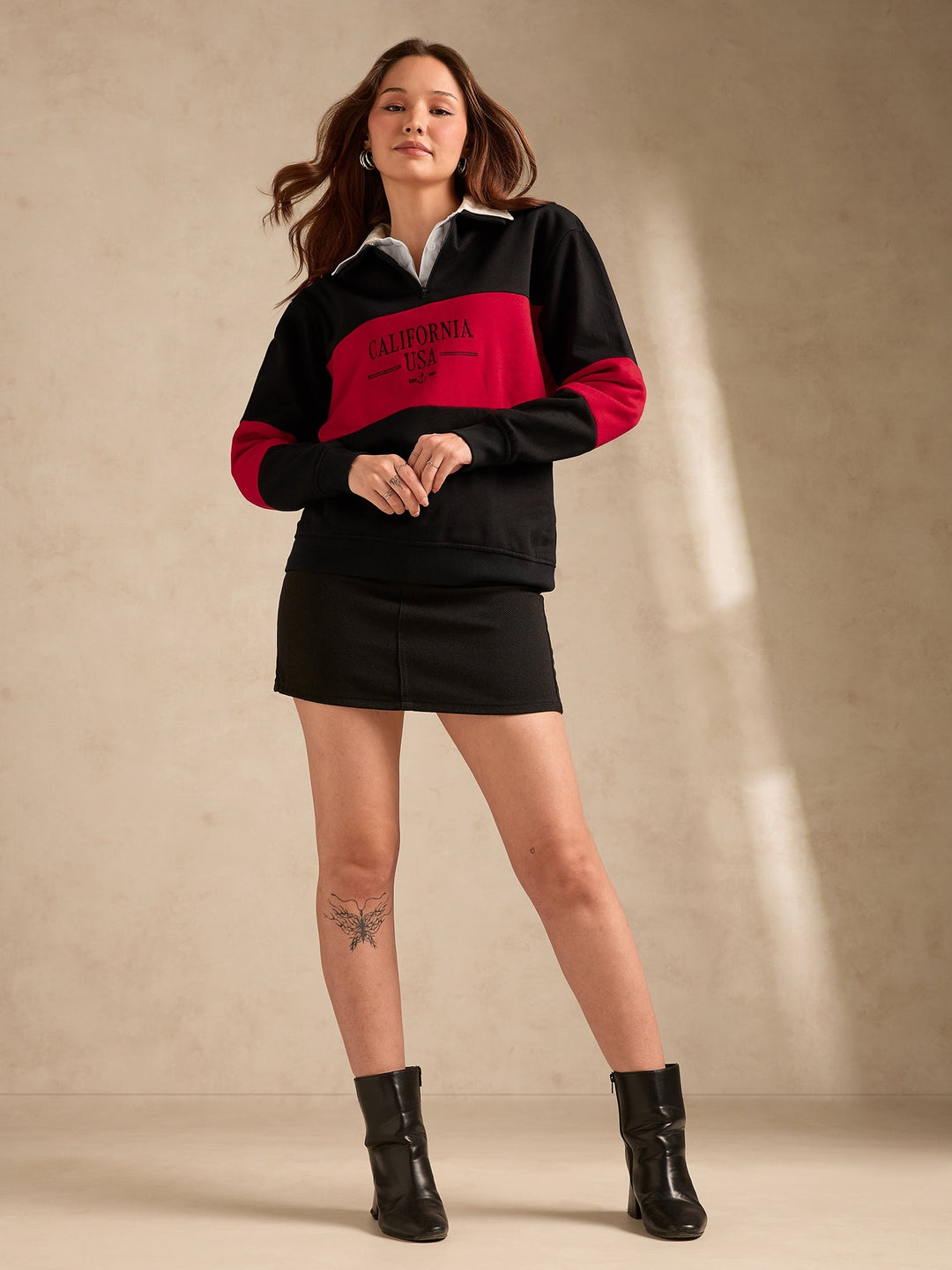 Black Russian Fleece Colour Block Sweatshirt