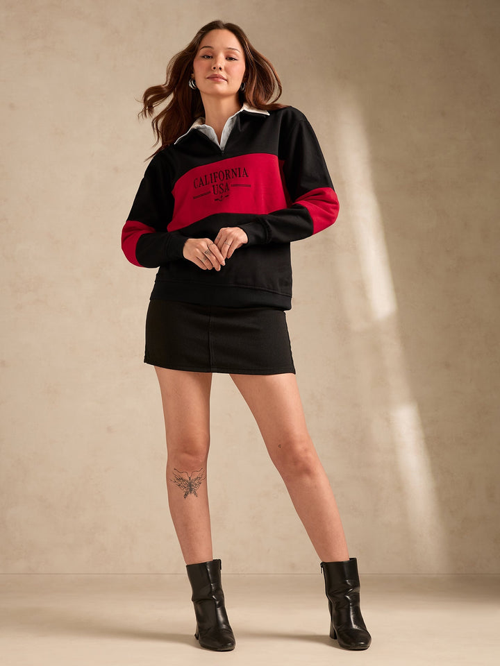 Black Russian Fleece Colour Block Sweatshirt
