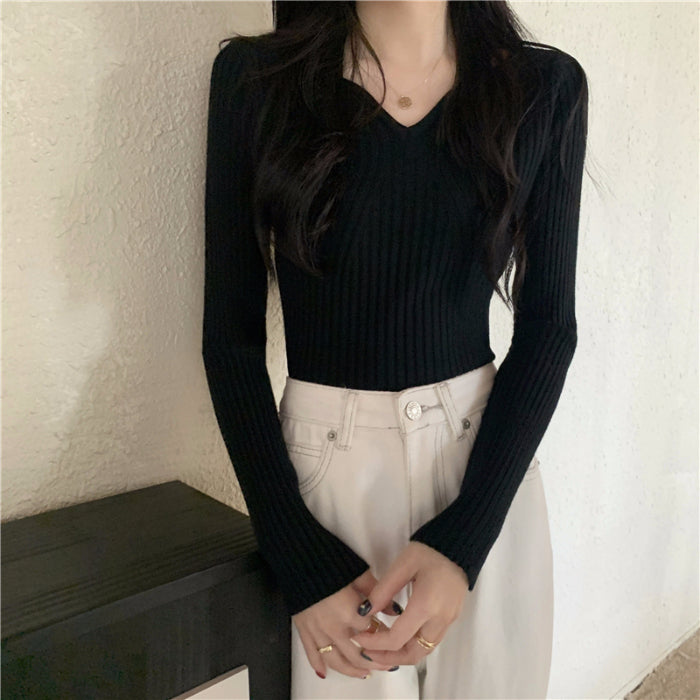 Black Flat V Neck Top