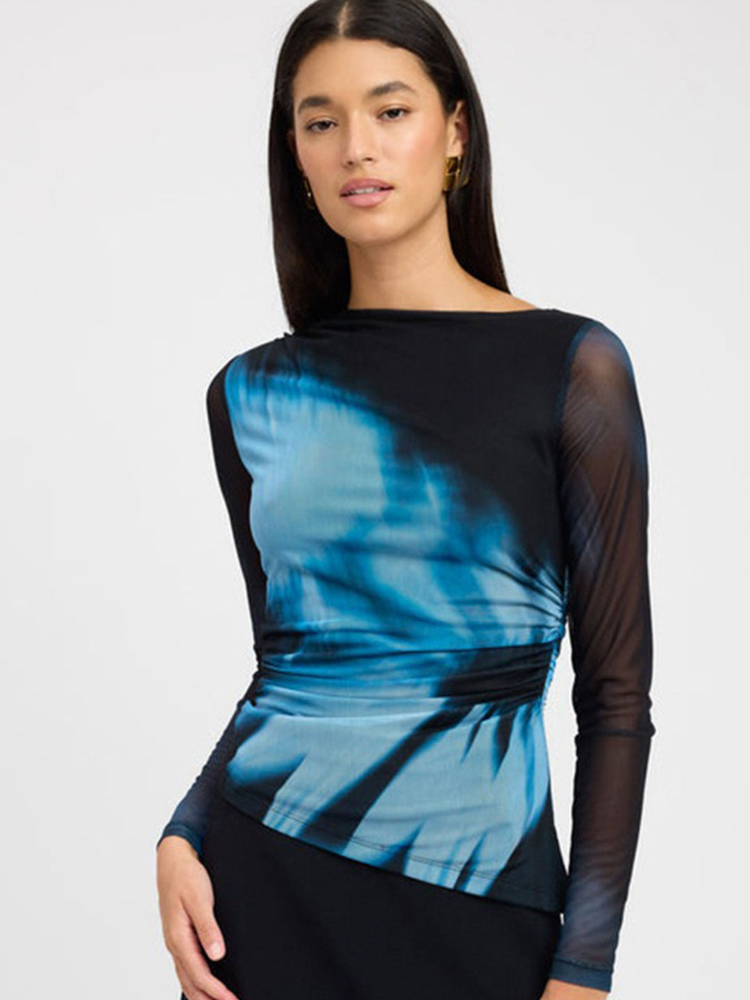 Black Printed Mesh Top