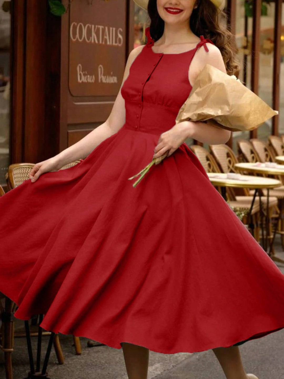 Burgundy Sleeveless Round Neck Dress