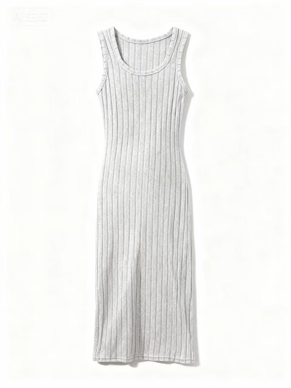 Grey Sleeveless Deep Back Neck Dress