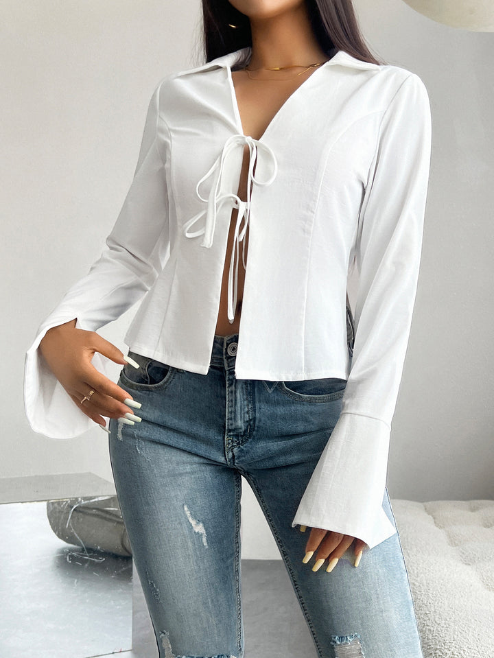 White Front Tie Up Shirt