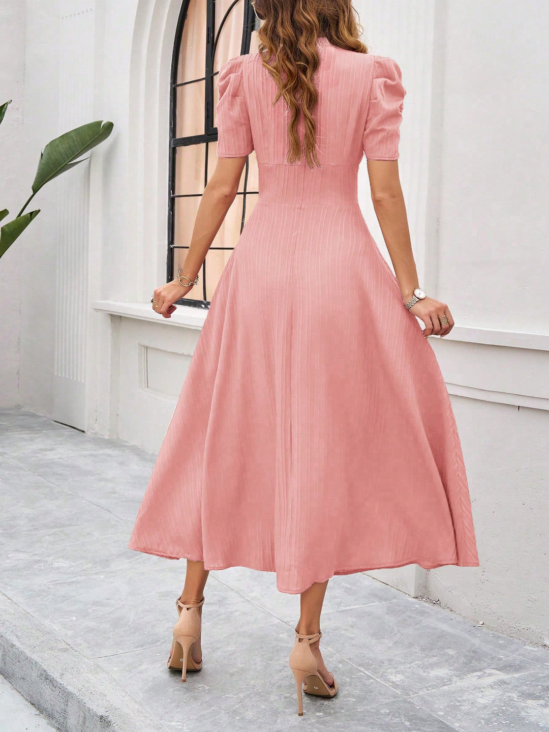 Pink Fit And Flare Midi Dress