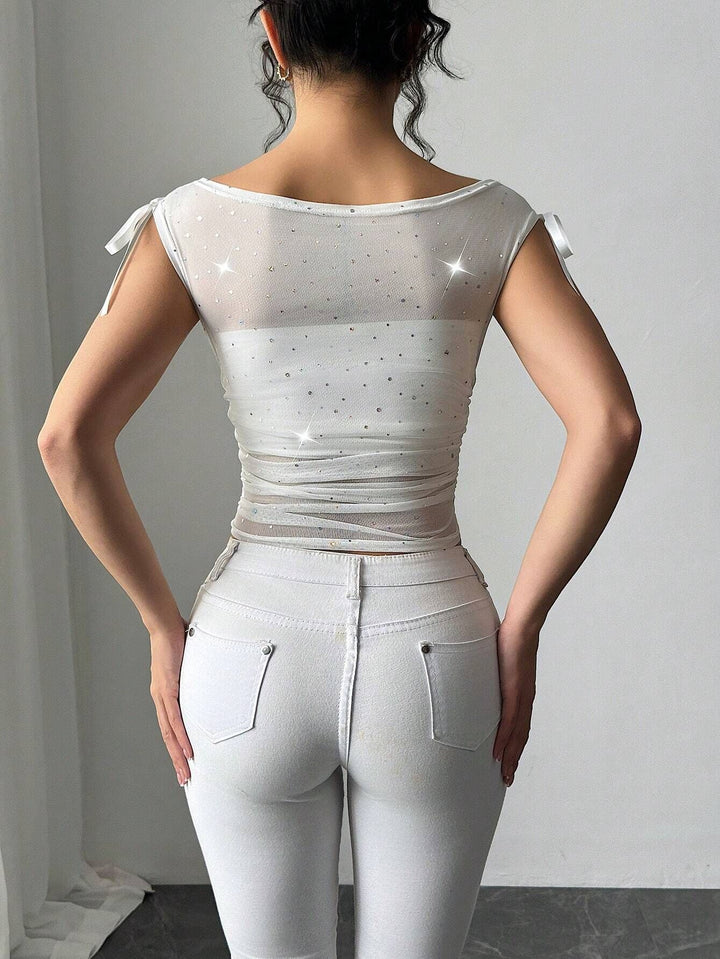 White Cap Sleeve Semi Sheer Top
