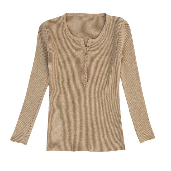 Beige Plunge Top with Button Detailing
