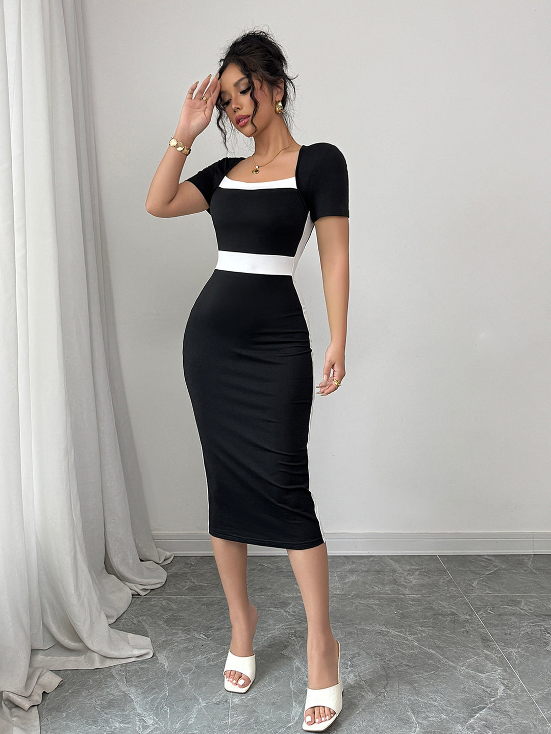 Black Contrast Tipping Bodycon Dress