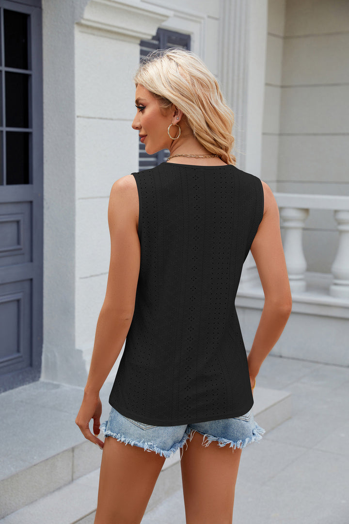 Black Sleeveless Scallop Neckline Top