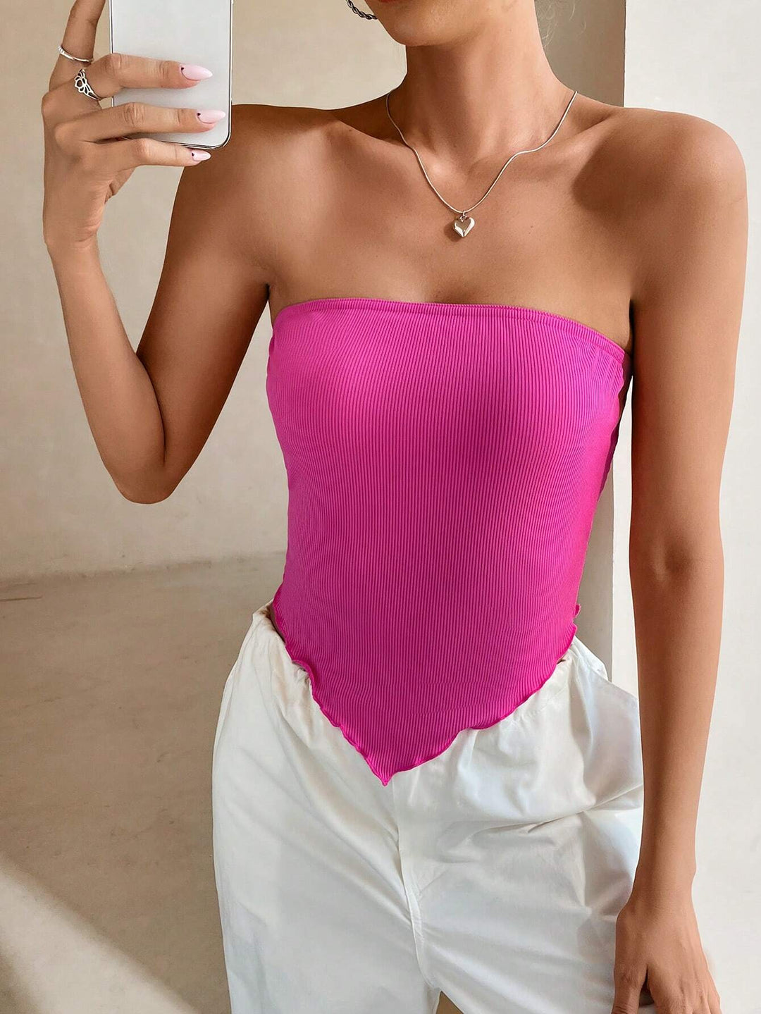 Pink Tube Style V Hem Top