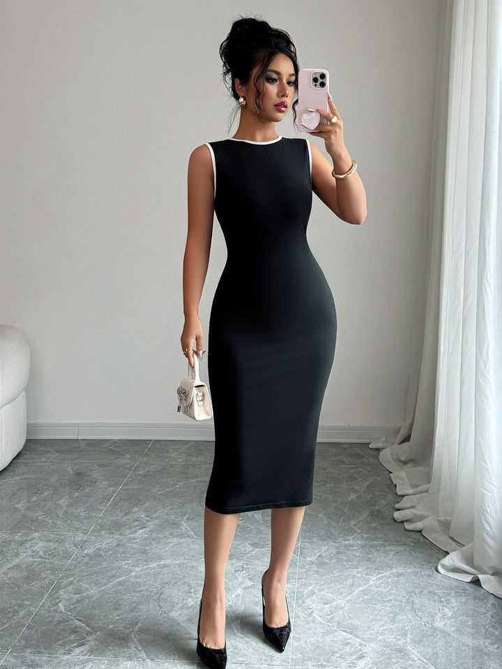 Black Contrast Hem Back Bow Dress