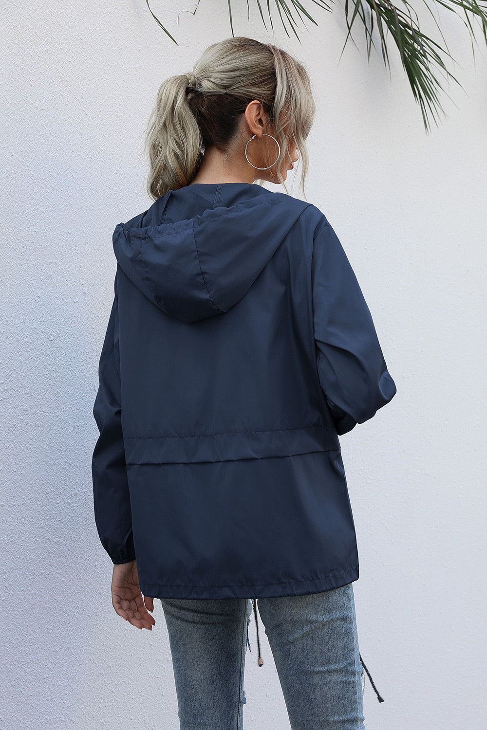 Dark Blue Zipper Hoodie Light Weight Jacket