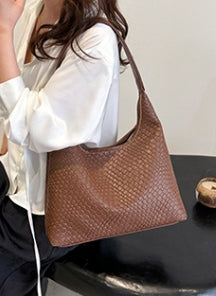 Brown Textured Curved Shoulder Carry