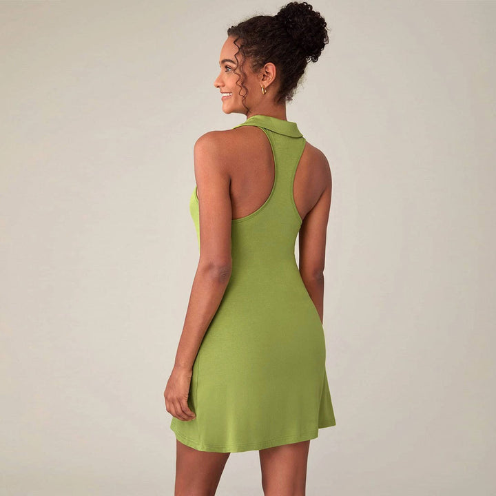 Green Sleeveless Collared Dress