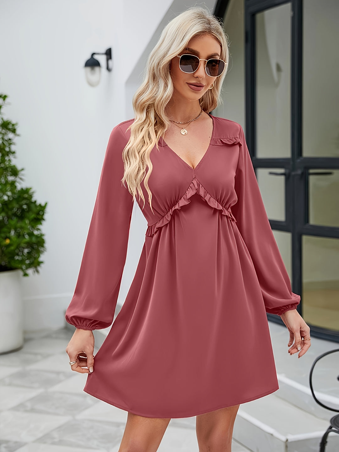 Pink Plunge Neck Dress
