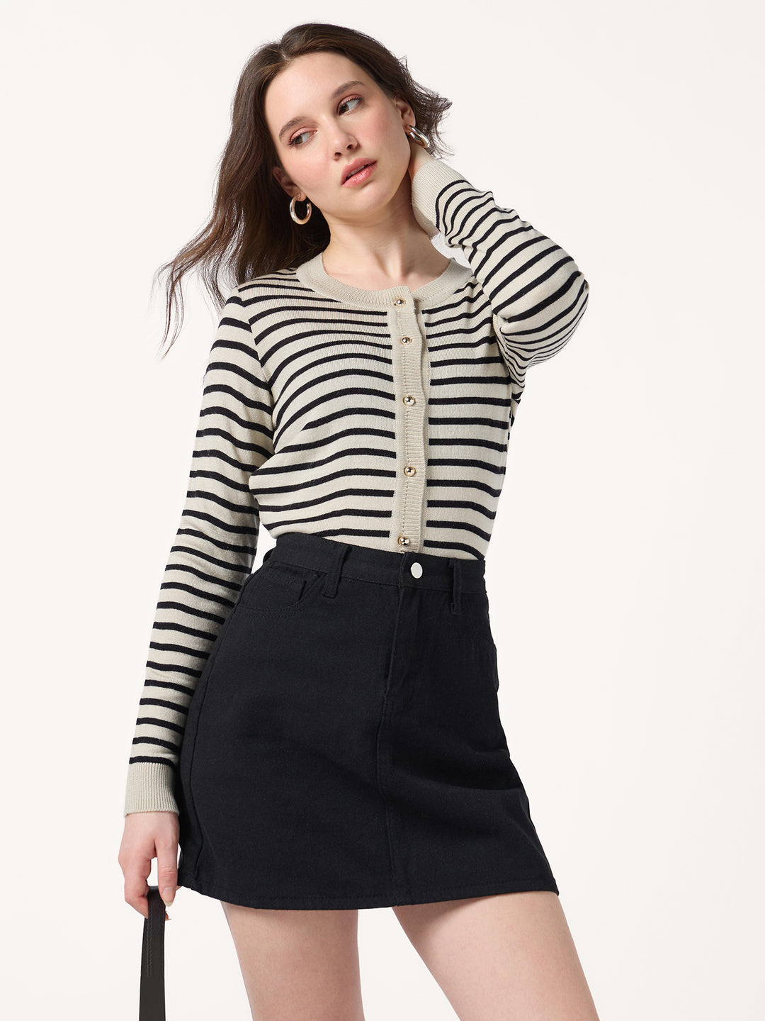 Beige Thin Striped Cardigan