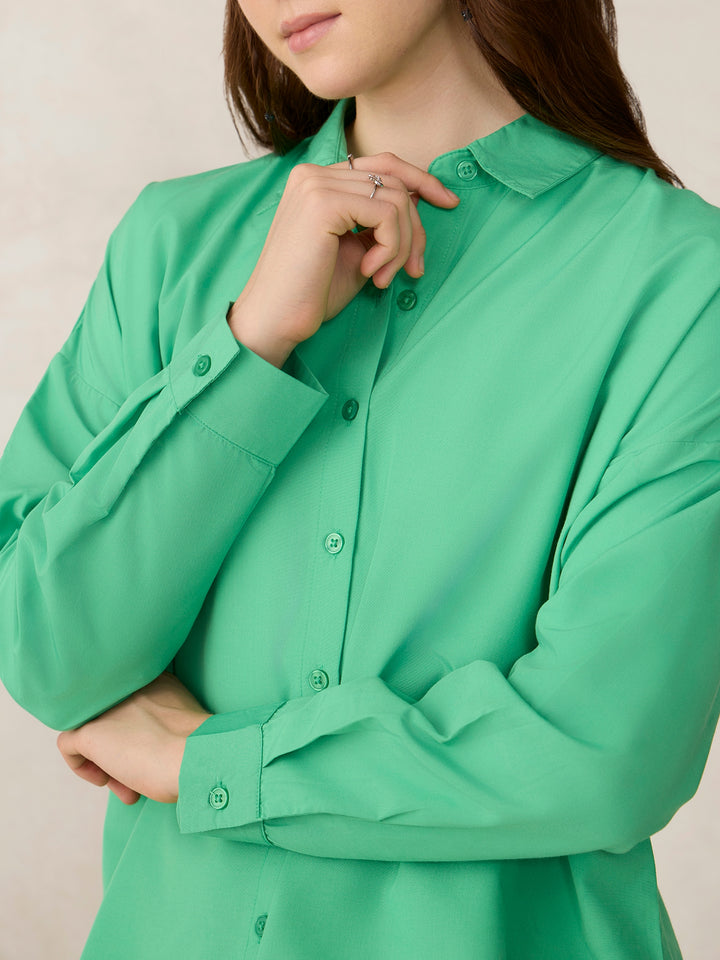 Green Oversized High Low Shirt