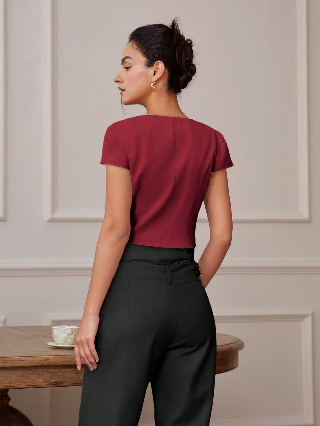 Red Front Button Top